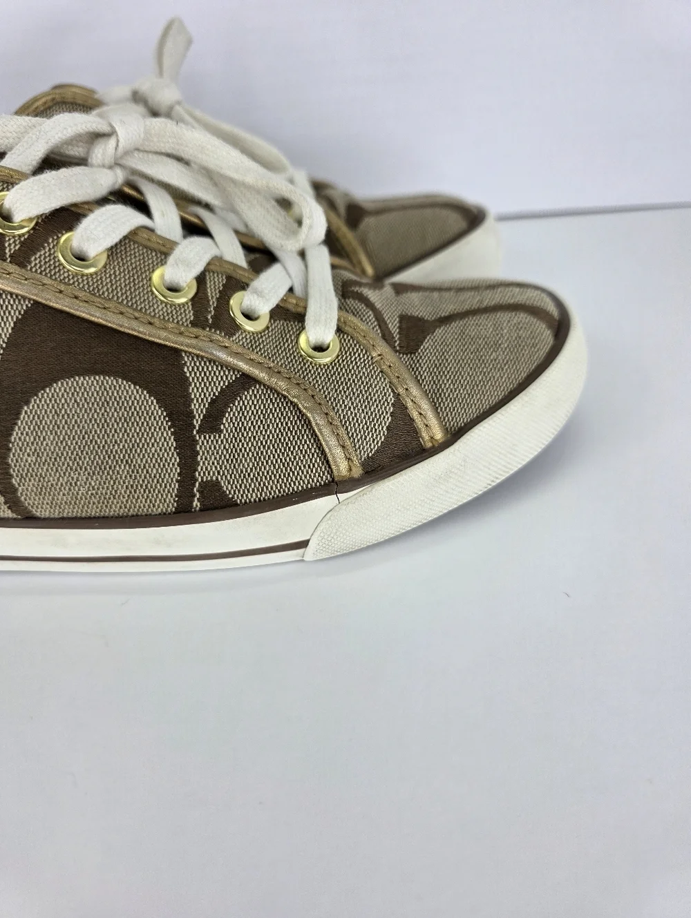 Y2K COACH Dalia II C Signature Classic Khaki Gold Brown Tennis Shoes Size 7.5 B